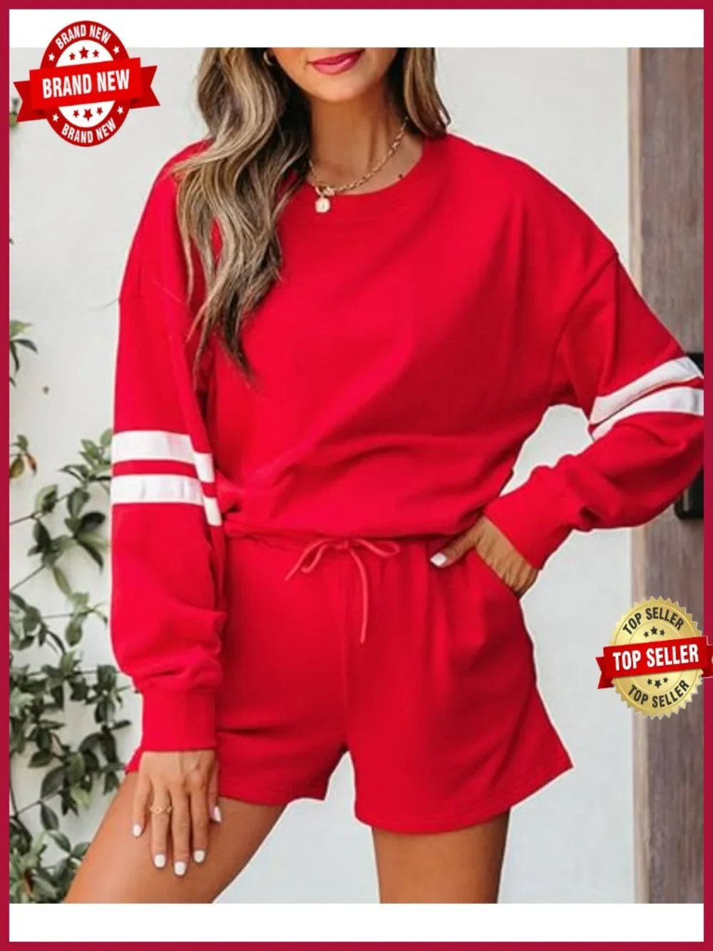 Women's 2 Piece Sweatsuit Set Long Sleeve Pullover & Shorts Casual Lounge Outfit